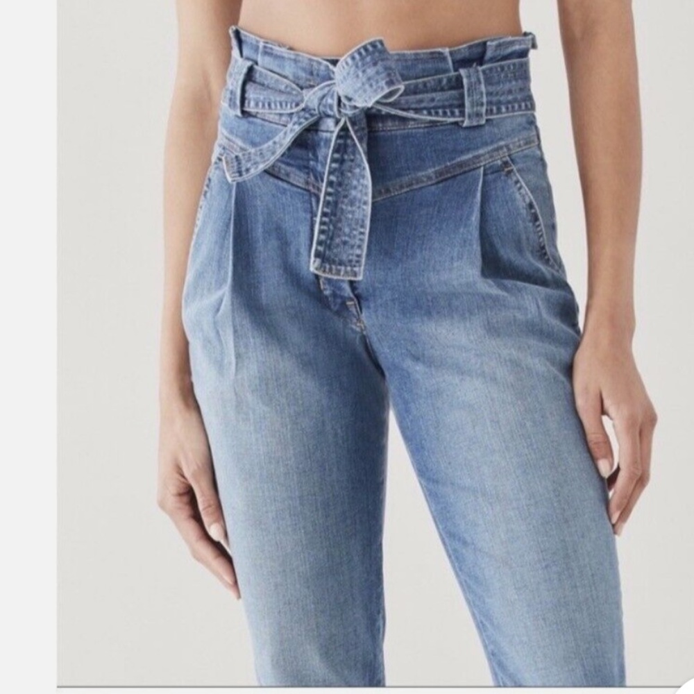 A.L.C. Casual Davis Denim Blue Self Tie Paper Bag High Waist Ankle/Crop Jeans 6